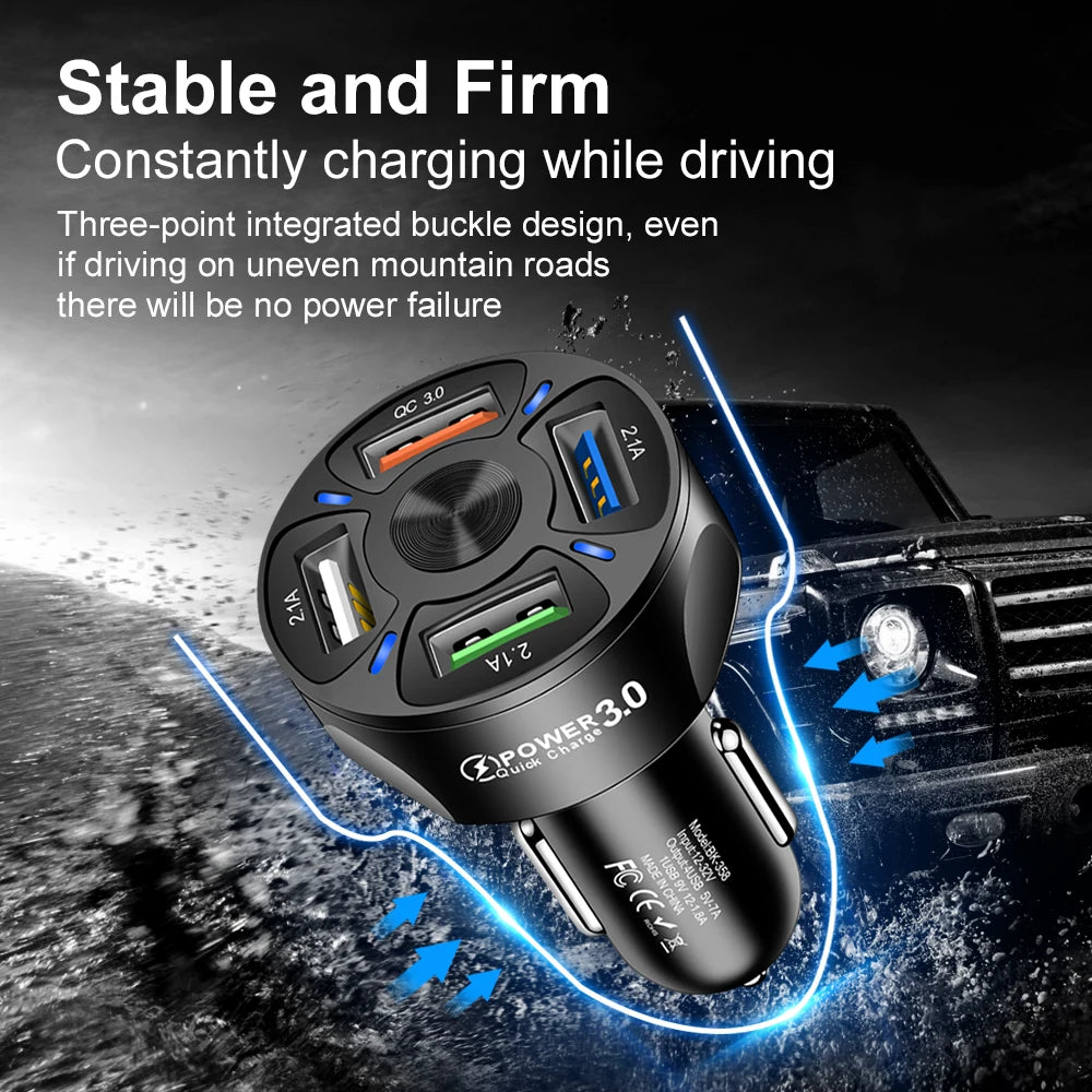 48W 4-Port USB Car Charger | Fast Charging Adapter for Phone Car USB Charger QXL