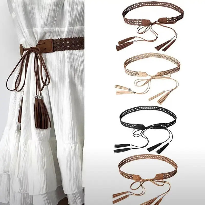 Bohemian Lace Tassel Waist Belt for Women | Faux Suede Tie Tassel Waist Belt QXL
