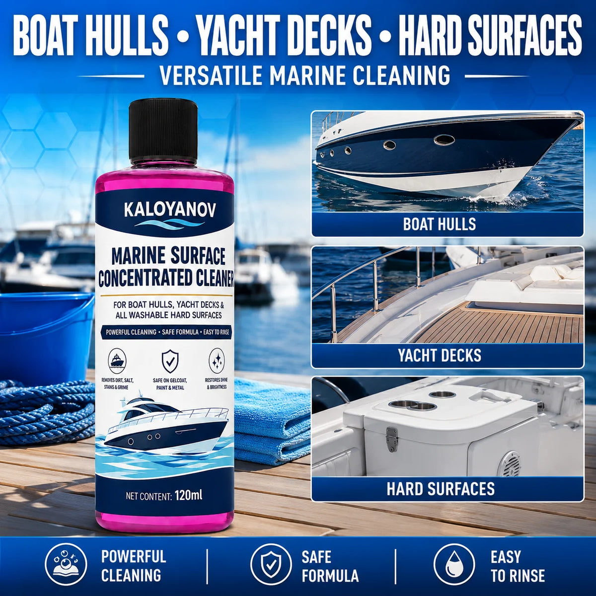 KALOYANOV 120ml Marine Cleaner 1:100 – Boat Hull & Yacht Deck Marine Surface Cleaner QXL
