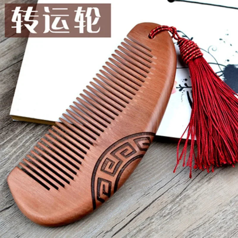 Carved Peach Wood Anti-Static Hair Comb | Gift Idea Wooden Hair Comb QXL