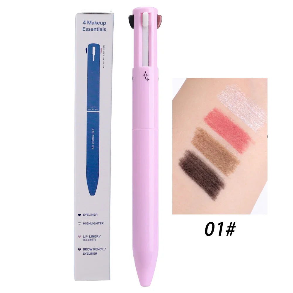 4-in-1 Makeup Pen: Eyebrow, Eyeliner, Lip & Highlighter Multifunctional Makeup Pen QXL Pink 01