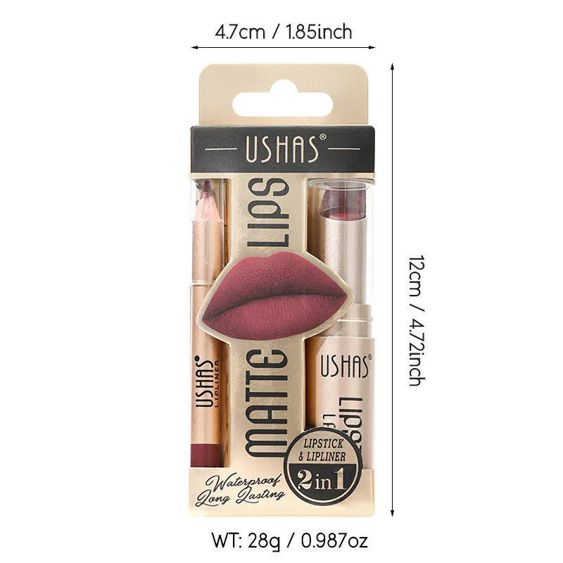 USHAS 12-Color Matte Lipstick & Lip Liner Set – Waterproof Matte Lipstick Set QXL