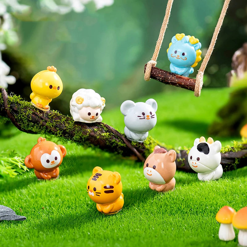 Miniature Chinese Zodiac Figurines | Resin Garden & Desk Décor Miniature Figurine Set QXL