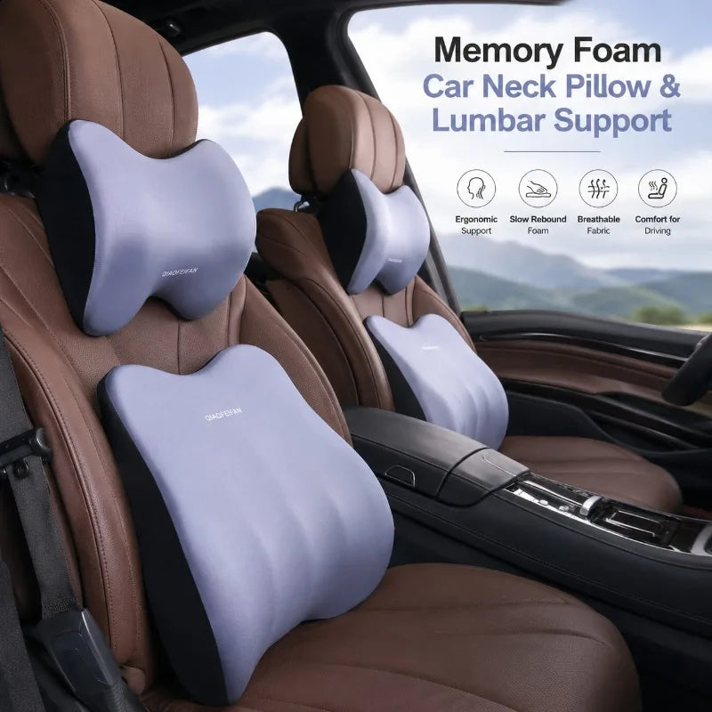 Memory Foam Car Neck Pillow & Lumbar Support Cushion Car Seat Cushion Set QXL