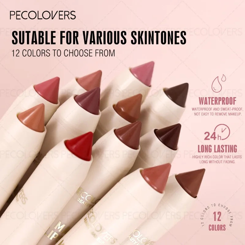 PECOLOVERS Waterproof Multi-Color Lipliner – Long-Lasting Lip Liner Pencil QXL