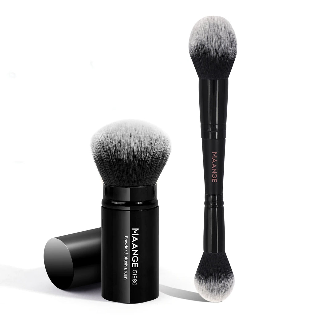 MAANGE 2-Pc Fluffy Kabuki Makeup Brush Set | Double Head Kabuki Makeup Brush Set QXL Black