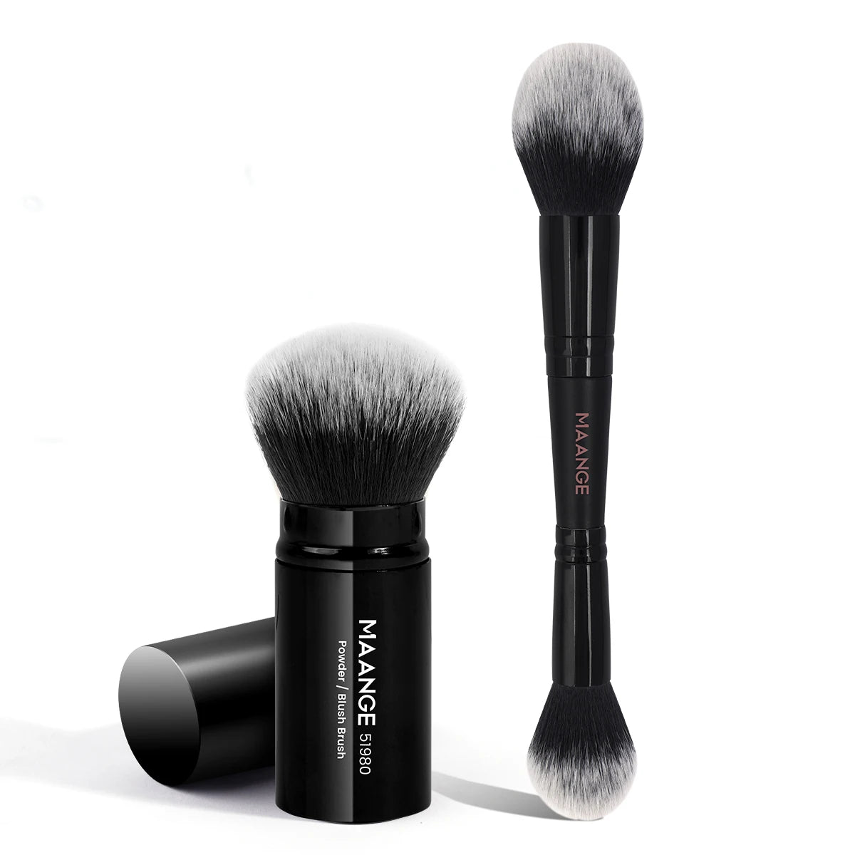MAANGE 2-Pc Fluffy Kabuki Makeup Brush Set | Double Head Kabuki Makeup Brush Set QXL Black
