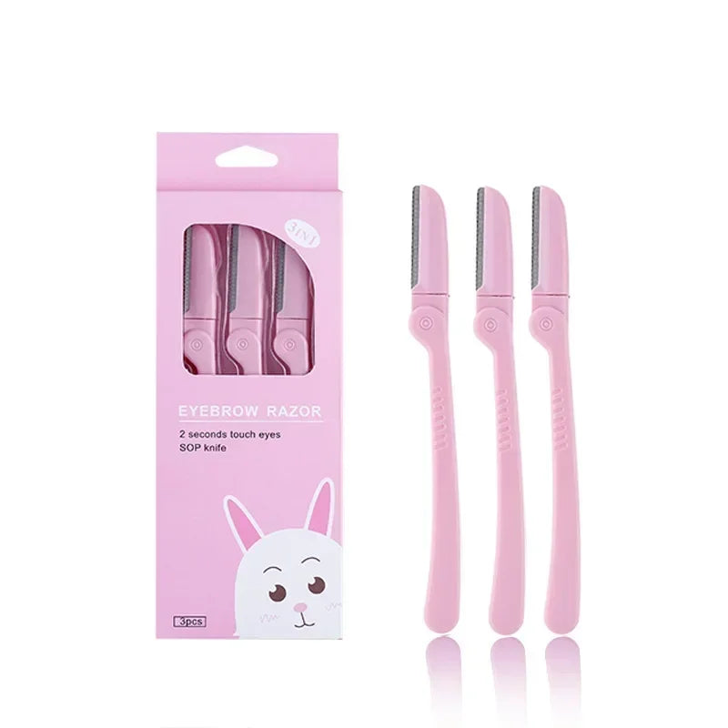 3-Pack Pink Folding Eyebrow Razors & Face Trimmer Set Eyebrow Razor Set QXL
