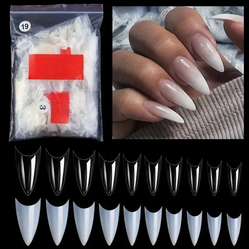 Water Drop French Pointed Clear False Nail Tips | ABS Set False Nail Tips QXL