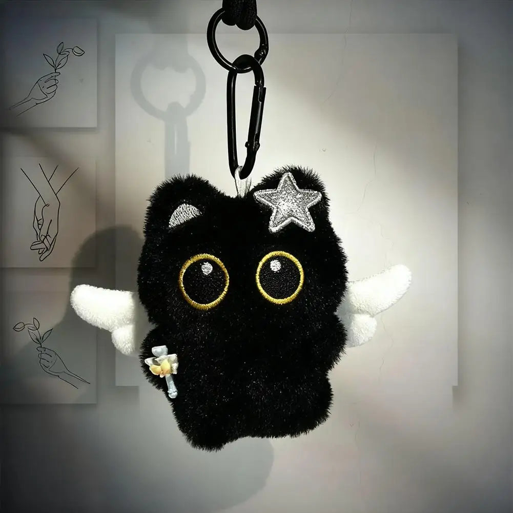 3D Plush Black Cat Keychain Bag Charm | Cute Cartoon Pendant Plush Keychain Charm QXL