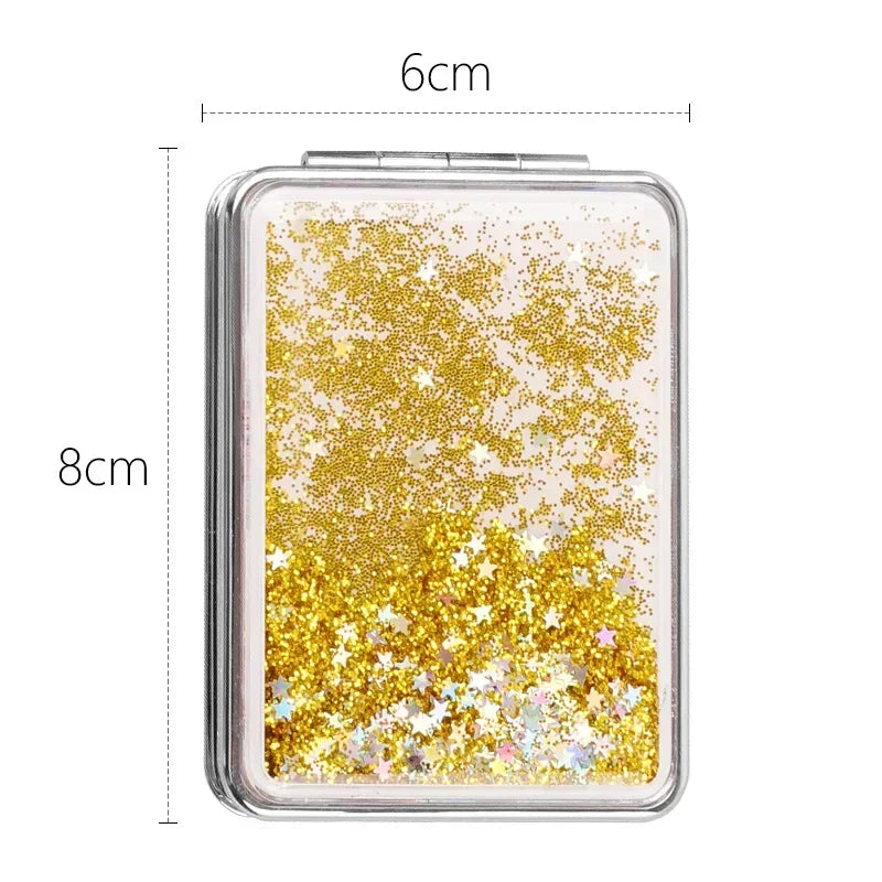 Double-Sided Folding Compact Pocket Mirror | Sparkling Sand Compact Makeup Mirror QXL