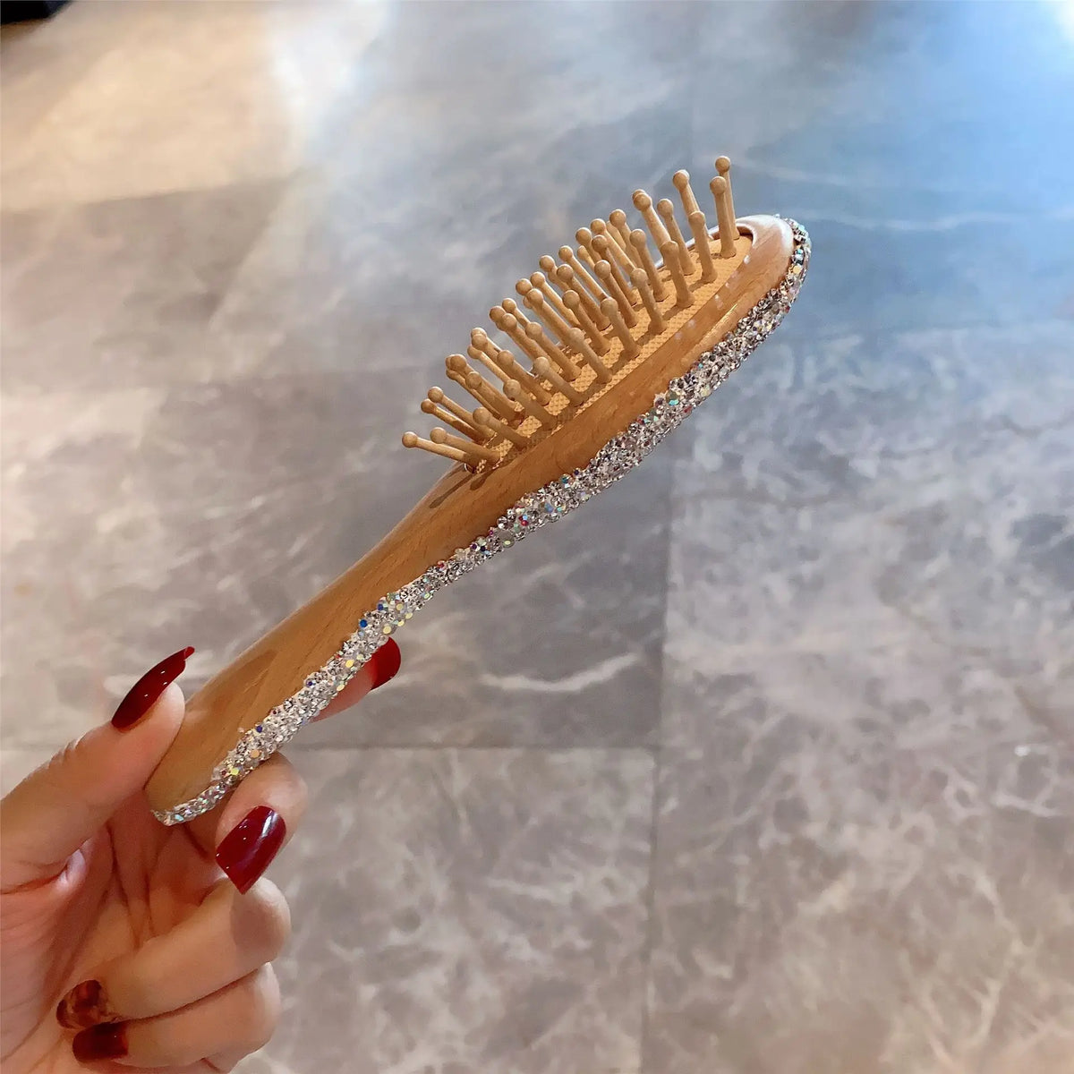 Crystal Diamond Wooden Hair Comb | Luxury Compact Massage Hair Massage Comb QXL
