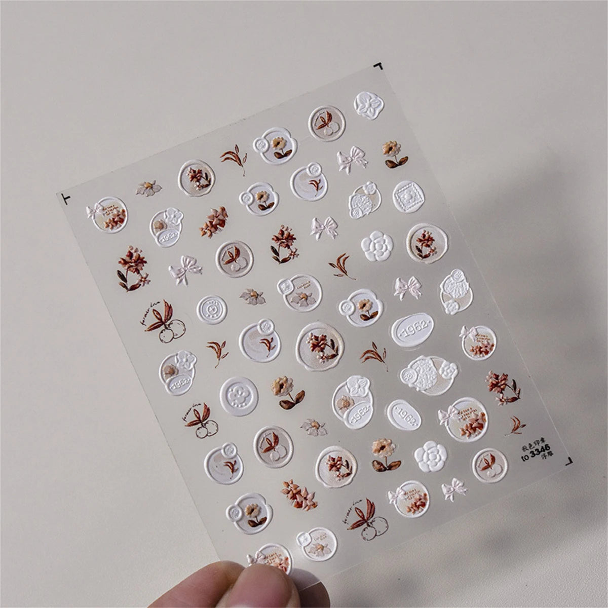 5D Kawaii Cartoon Nail Art Stickers | Checkered Floral Decals Nail Art Stickers QXL