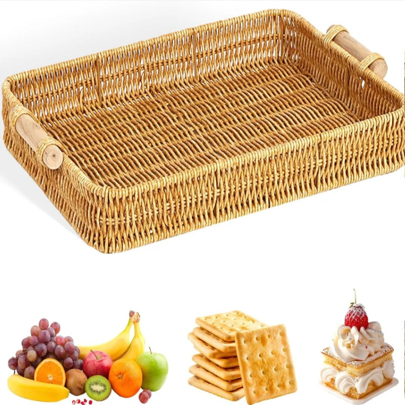 Rectangular Rattan Wicker Tray | Fruit, Food & Home Decor Wicker Serving Tray QXL