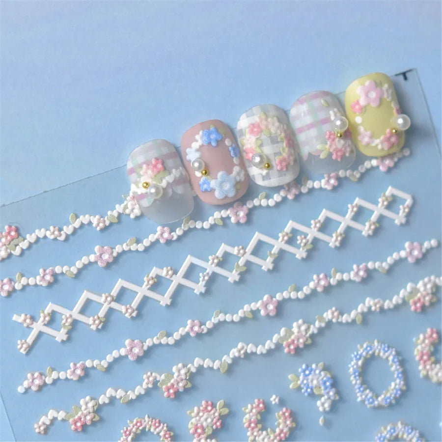 5D Relief Flower Wreath Nail Art Stickers | Japanese Gradient Nail Art Stickers QXL