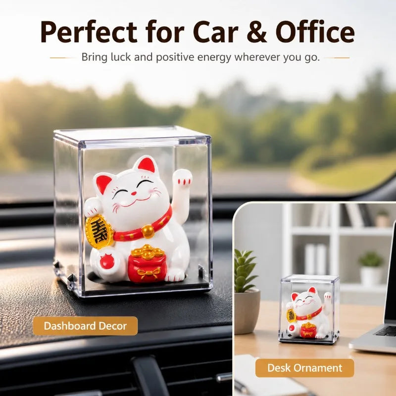 Solar Maneki Neko Lucky Cat Waving Ornament – Car & Desk Decor Novelty Desk Ornament QXL
