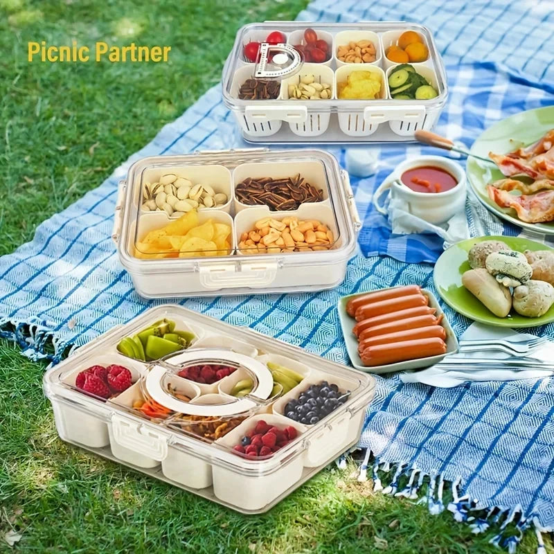 8-Grid Snack Box with Lid | Portable Charcuterie Organizer Food Storage Container QXL