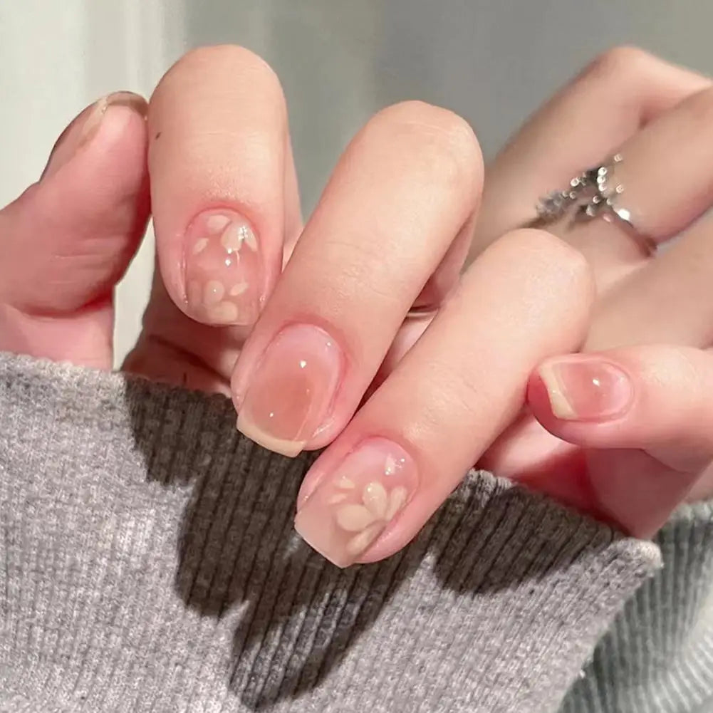 24-Pc French Square Press-On Nails | Nude Pink Glitter & More Press-On Nail Set QXL