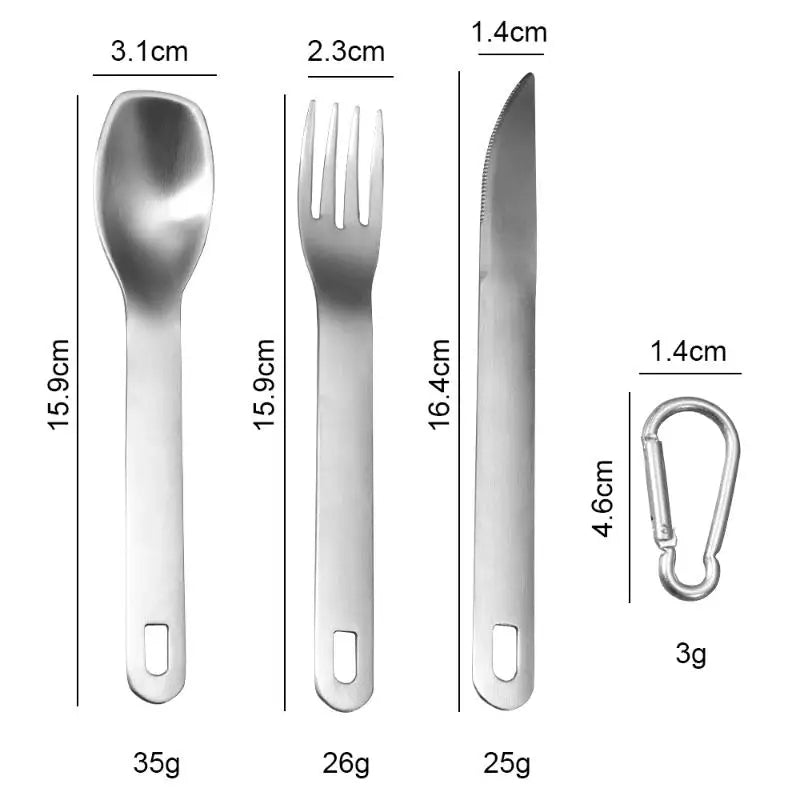 304 Stainless Steel Cutlery Set with Carabiner – Knife Fork Spoon Portable Cutlery Set QXL