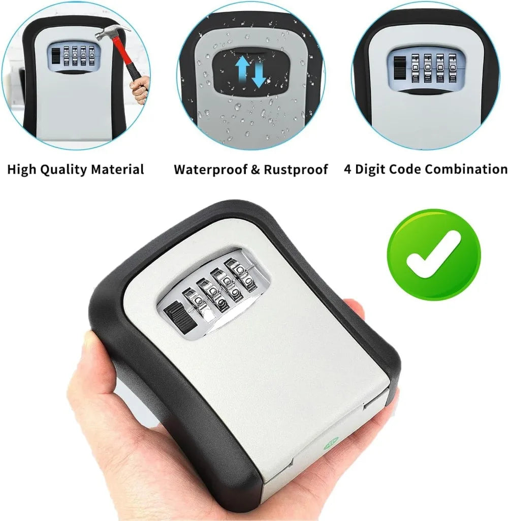 Waterproof Wall-Mount Key Lock Box | 4-Digit Combo Safe Key Lock Box QXL