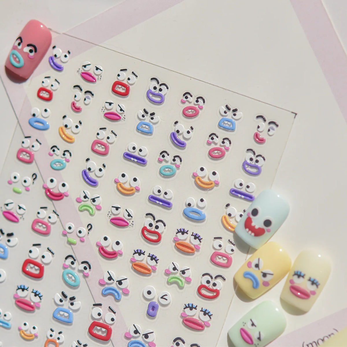 5D Cartoon Nail Stickers | Smiley Monster Star Heart Decals Nail Art Stickers QXL