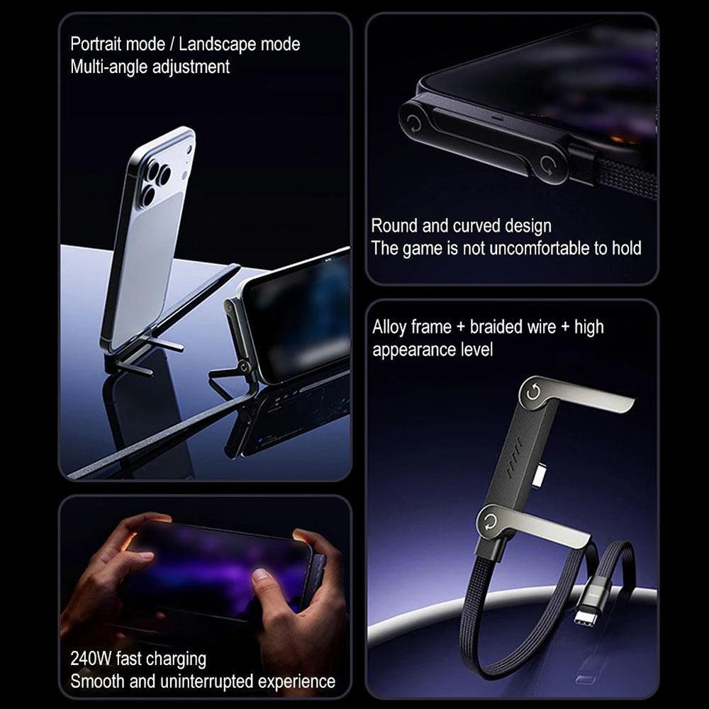 2-in-1 240W USB-C Fast Charging Cable & Foldable Phone Stand USB-C Charging Cable QXL