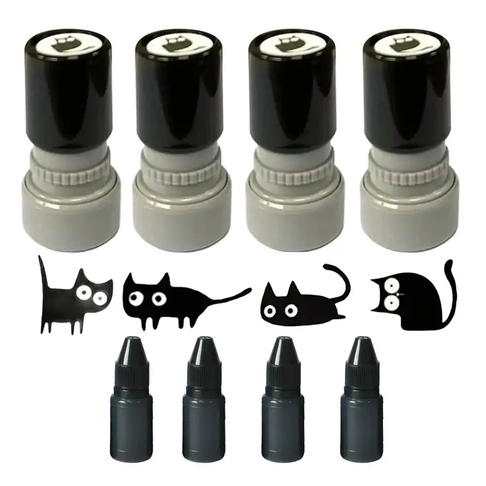 4-Pack Cute Black Cat Stamps for Scrapbooking & Journaling Decorative Craft Stamps QXL F