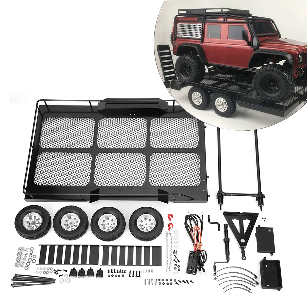 1/10 Scale Metal RC Trailer 4 Tires | SCX10 TRX4 RC4WD D90 RC Trailer Accessory QXL