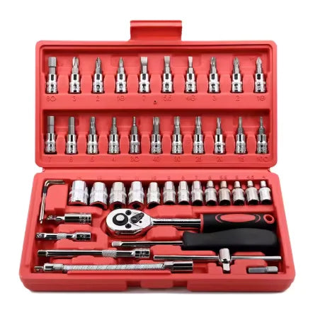 46-Piece Mechanic Tool Set | Sockets, Ratchet Wrench & Hex Bits Mechanic Tool Set QXL red 6