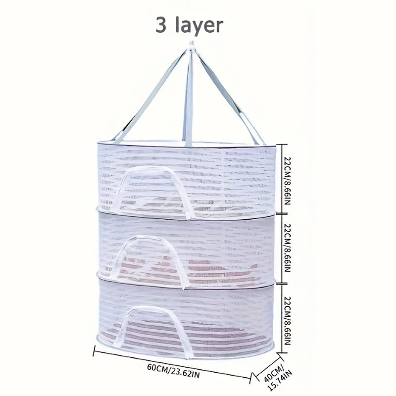 3-Tier Foldable Mesh Drying Rack with Zipper | Collapsible Foldable Drying Rack QXL Third floors