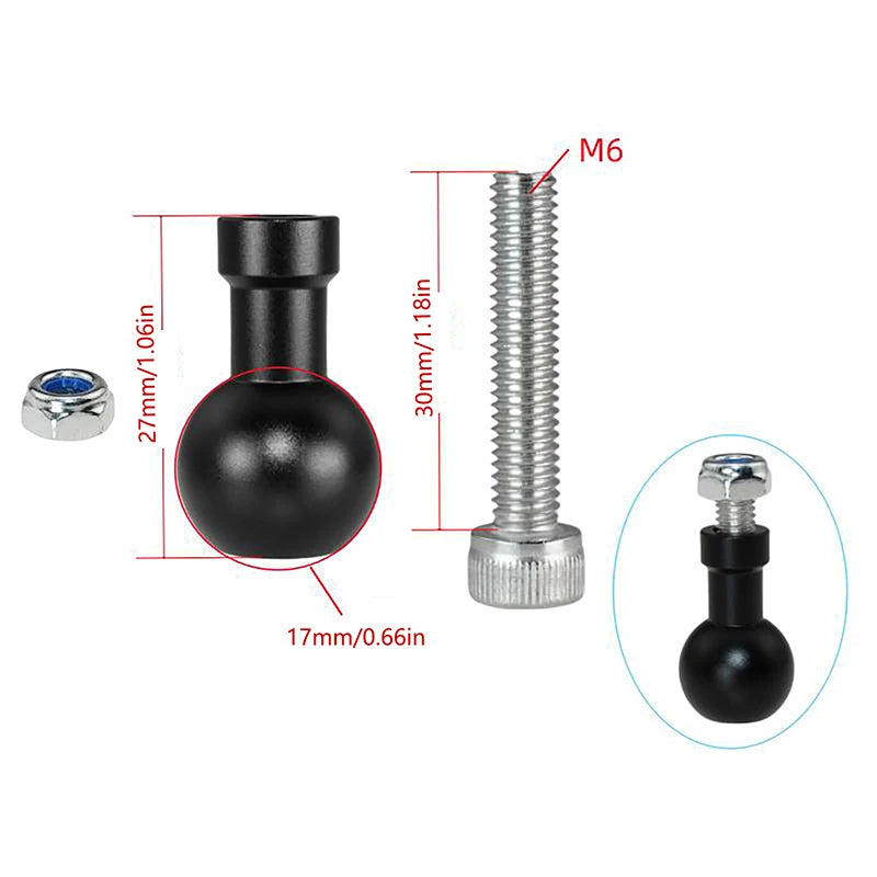 17mm Ball Head to M6 Screw Motorcycle Camera Mount Bracket Camera Mount Connector QXL