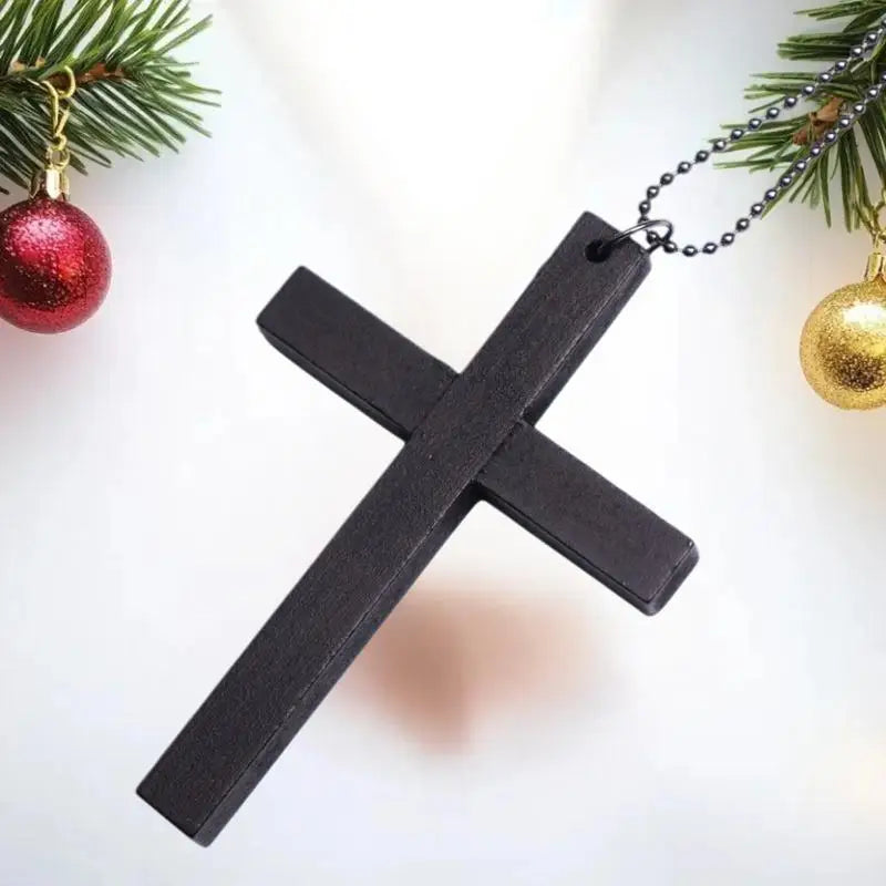 Punk Gothic Wood Cross Pendant Necklace | Vintage Y2K Style Cross Pendant Necklace QXL
