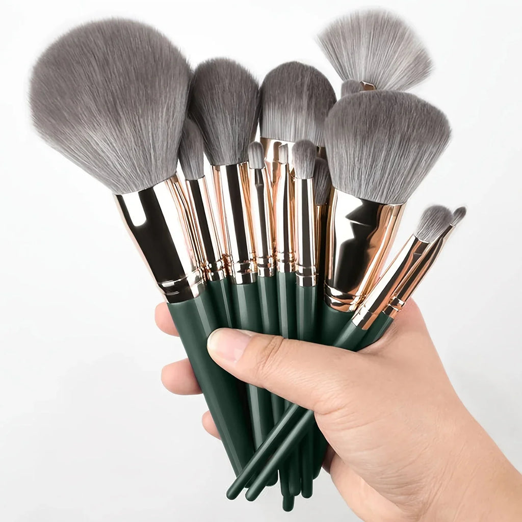 14-Piece Soft Fluffy Makeup Brush Set | Full Face Cosmetic Kit Makeup Brush Set QXL green