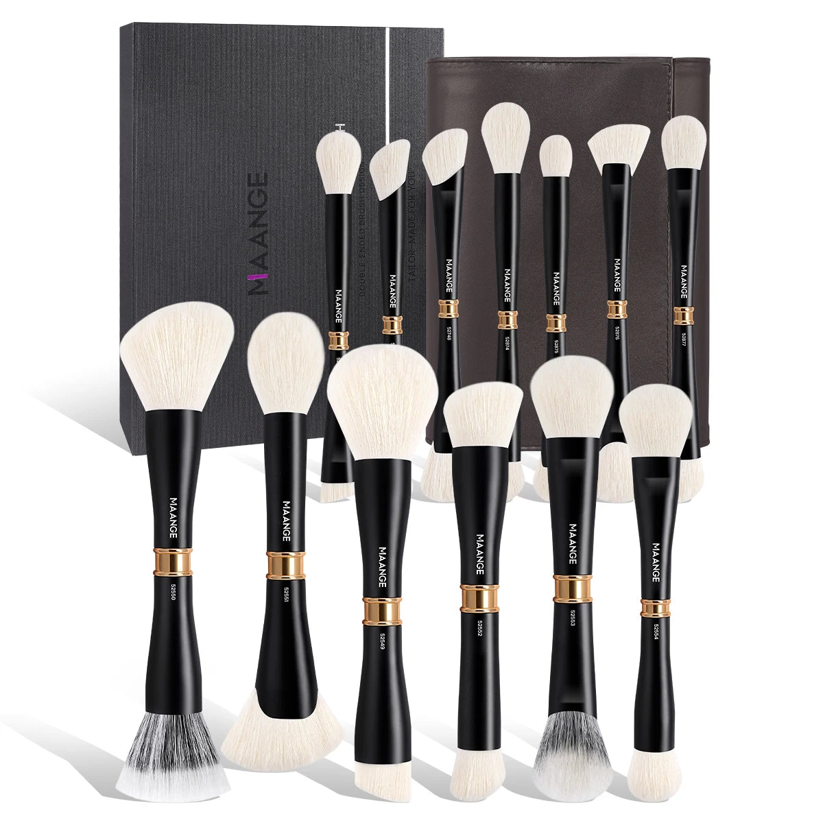 MAANGE 13-Pc Double-Ended Makeup Brush Set & Storage Bag Makeup Brush Set QXL Black