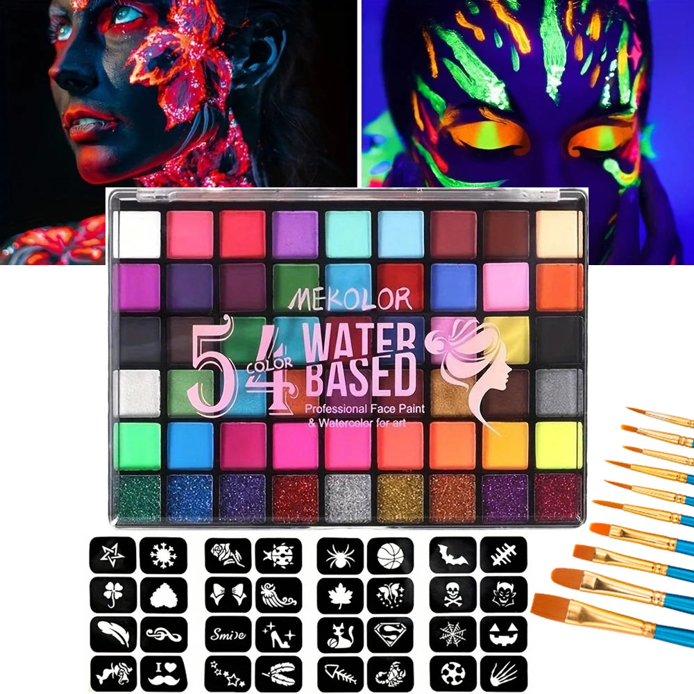 54-Color Neon UV Face & Body Paint Set – Water-Soluble Face & Body Paint QXL 3pcs