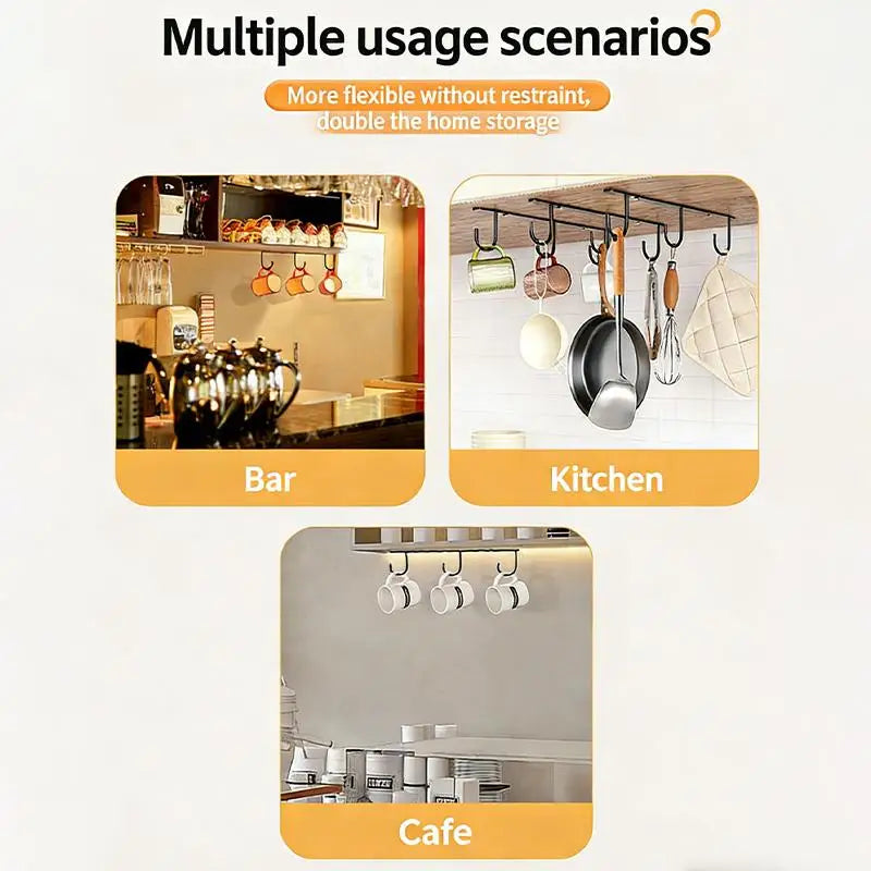 Adjustable Under-Shelf Mug Hooks | Cabinet Cup Rack Organizer Under-Shelf Cup Rack QXL