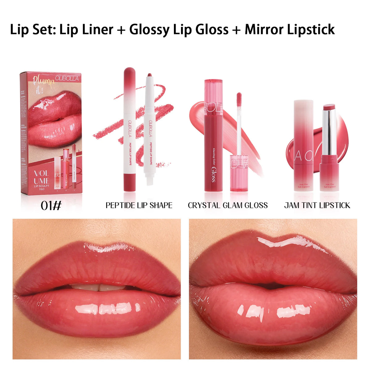 3-Pack K-Beauty Lip Gloss Set | Mirror Shine & Glasting Gloss Lip Gloss Set QXL 01