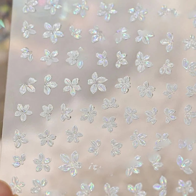 5-Petal Flower Nail Stickers | Floral DIY Nail Art Decals Nail Art Stickers QXL White
