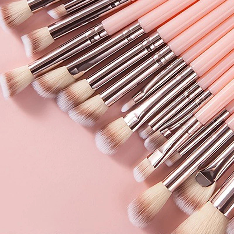 20-Piece Pink Makeup Brush Set | Blush, Foundation & Eye Makeup Brush Set QXL