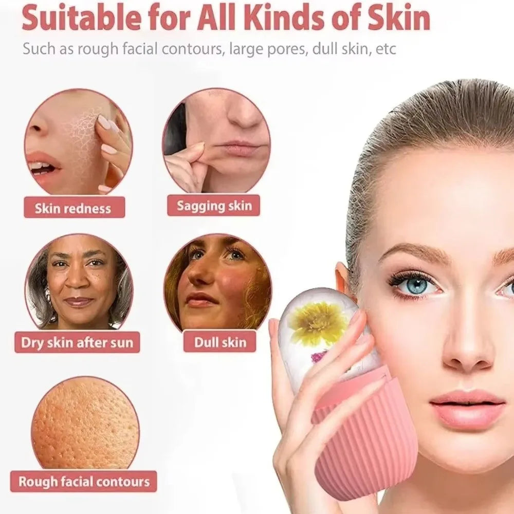 Silicone Facial Ice Cube Mold & Roller | De-Puffing Skin Care Facial Ice Roller QXL