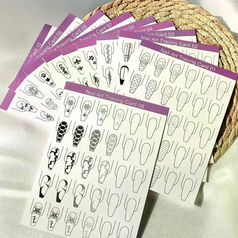 10-Pack Nail Art Practice Cards | 200+ Design Templates Nail Art Practice Cards QXL