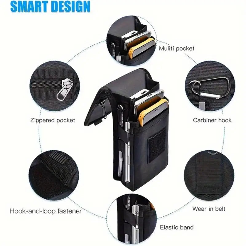 Casual Oxford Cloth Phone Waist Bag with Pen Slot | Black Phone Waist Bag QXL