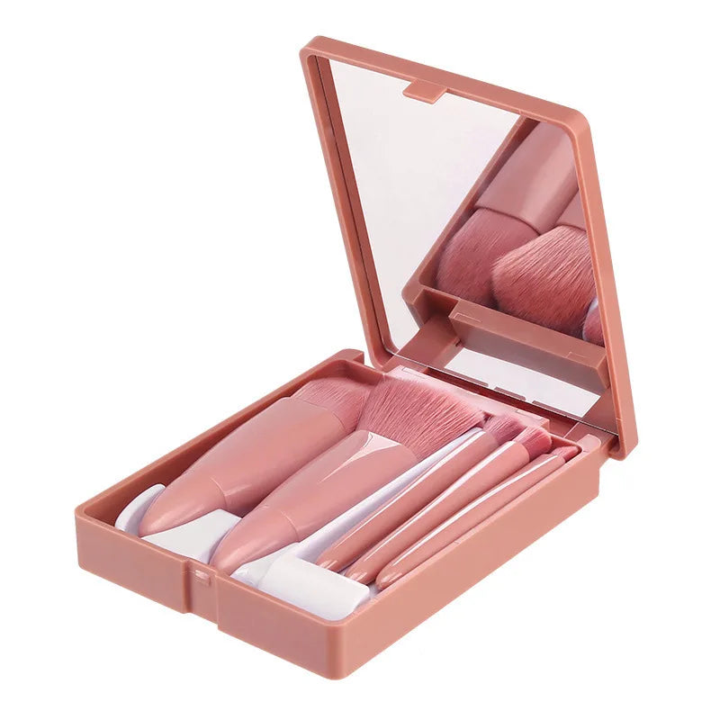 5-Piece Travel Makeup Brush Set with Case & Mirror Travel Makeup Brush Set QXL