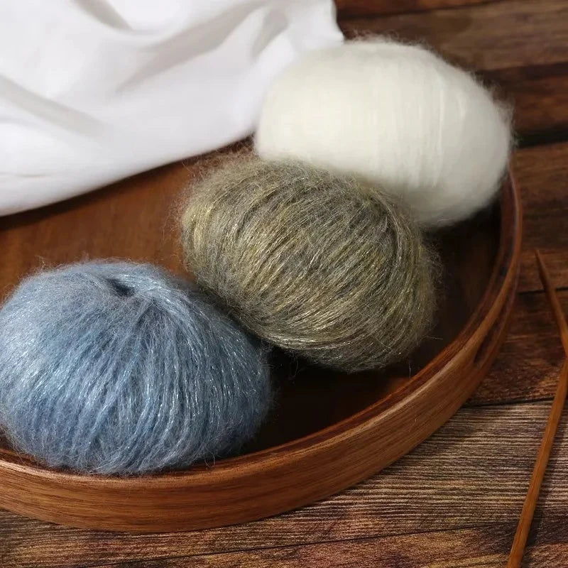 100% Mohair Yarn Ball 25g | DIY Knitting Weaving Glitter Wool Mohair Craft Yarn QXL