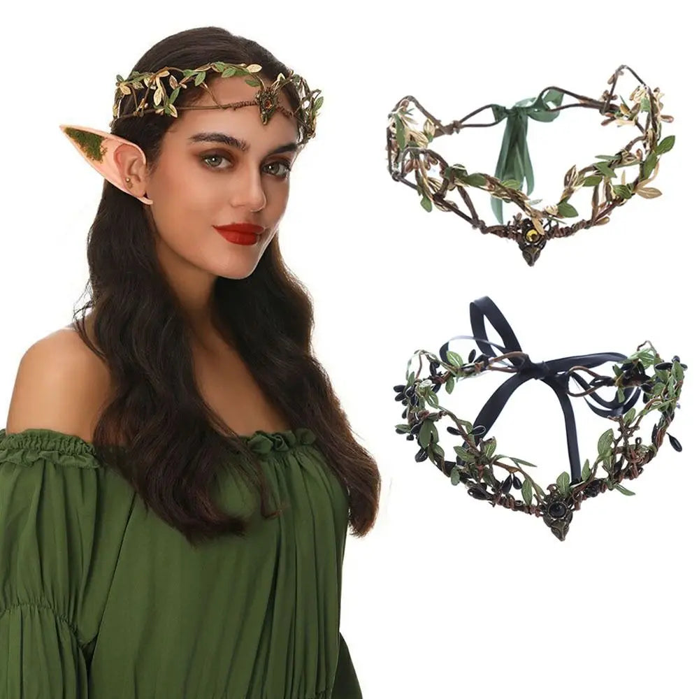 Black Green Antler Crown | Forest Fairy Headpiece for Women Costume Headpiece QXL