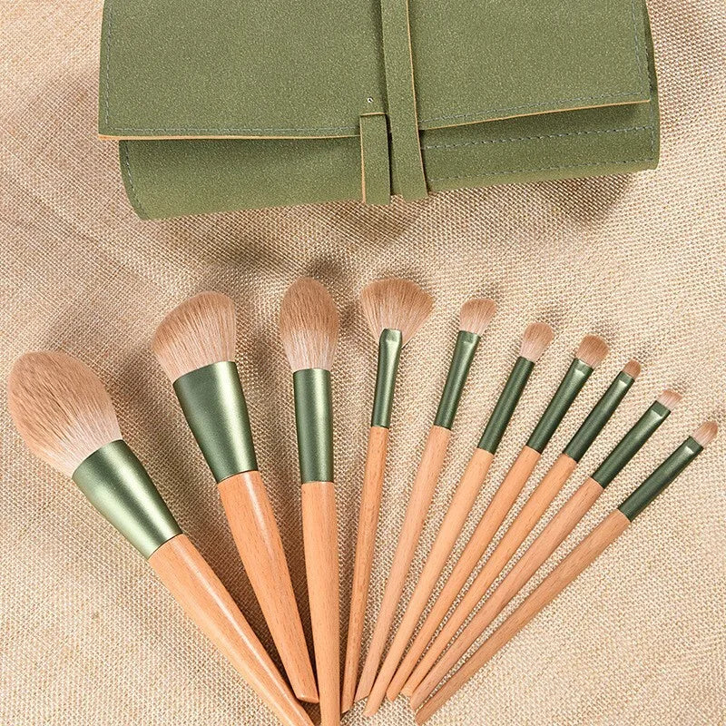 10-Pc Super Soft Makeup Brush Set | Wool Fiber & Wood Handle Makeup Brush Set QXL