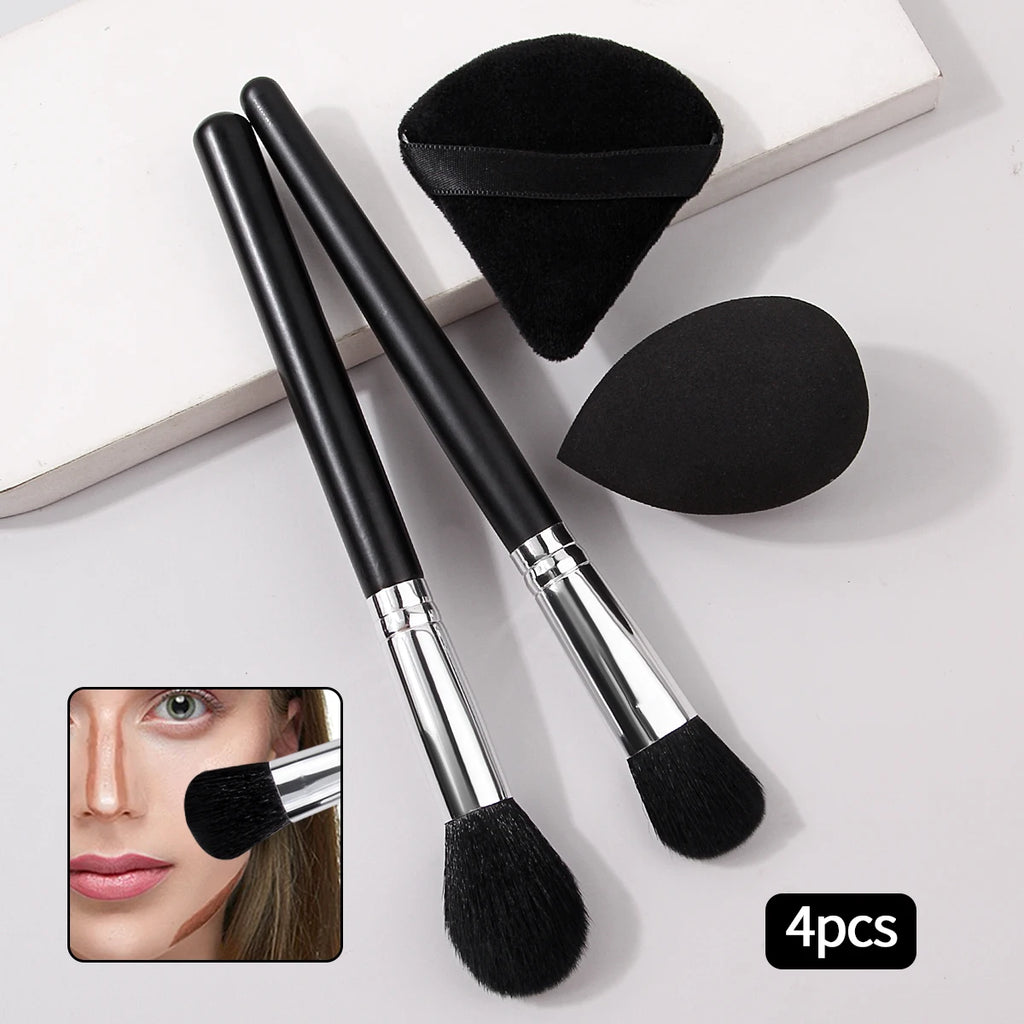 KOSSHOW Flame Makeup Brush & Powder Puff 4-Piece Set Makeup Brush Set QXL