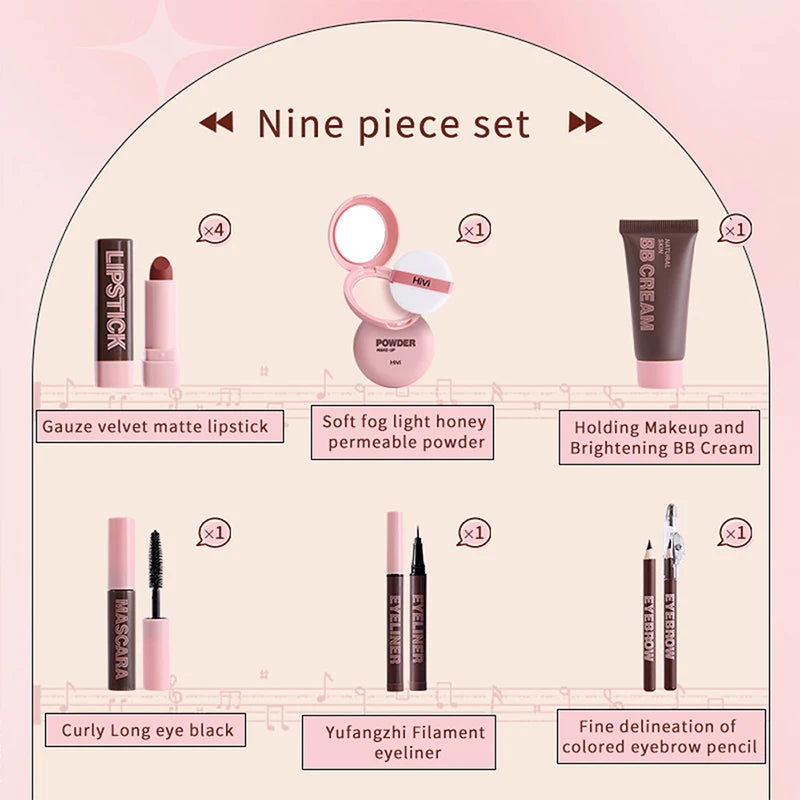 9-Piece Makeup Gift Set | Lipstick, Mascara & Brow Pencil Box Makeup Gift Set QXL
