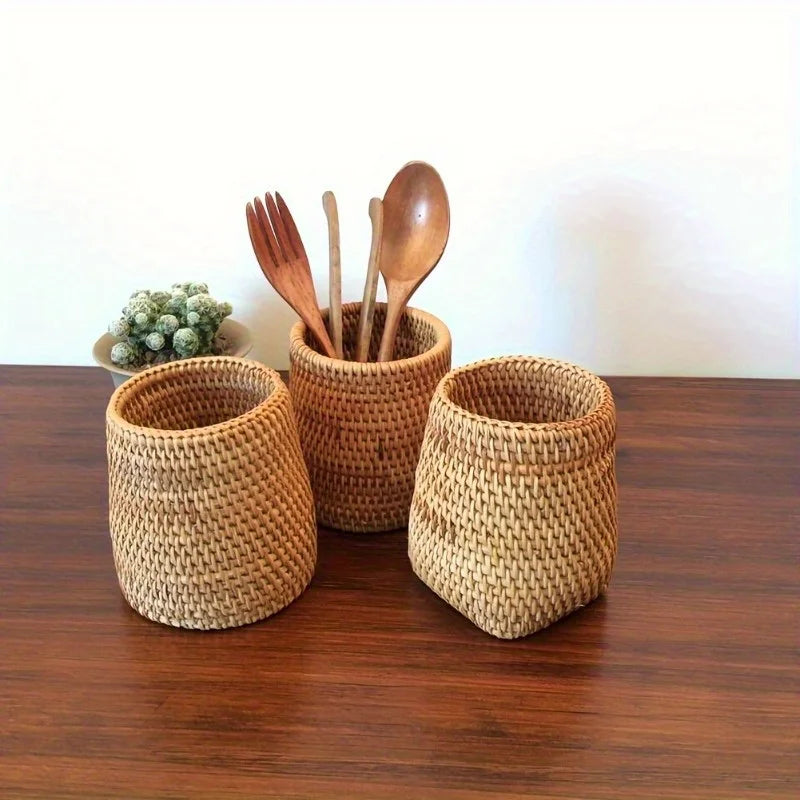 Rattan Pen Holder | Desk Organizer for Home, Office & School Desk Pen Holder QXL