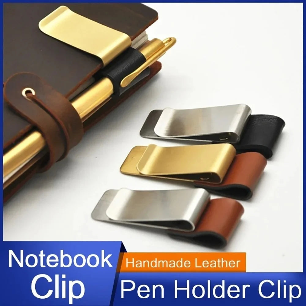 Leather & Brass Pen Holder Clip for Travelers Notebook Journal Pen Holder Clip QXL